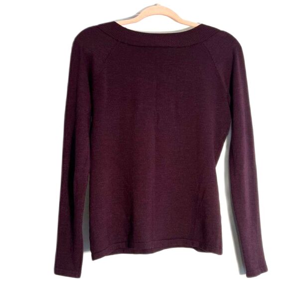 Ann Taylor Loft Plum Silk Blend Boat Neck Fine Knit Sweater Minimalist Sz Small - Picture 2 of 9